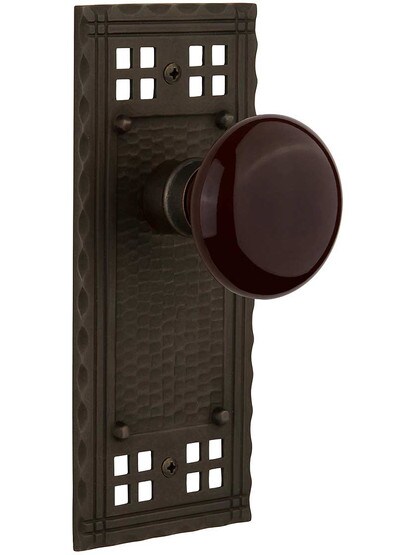 Pasadena Door Set with Brown Porcelain Knobs in Oil-Rubbed Bronze.